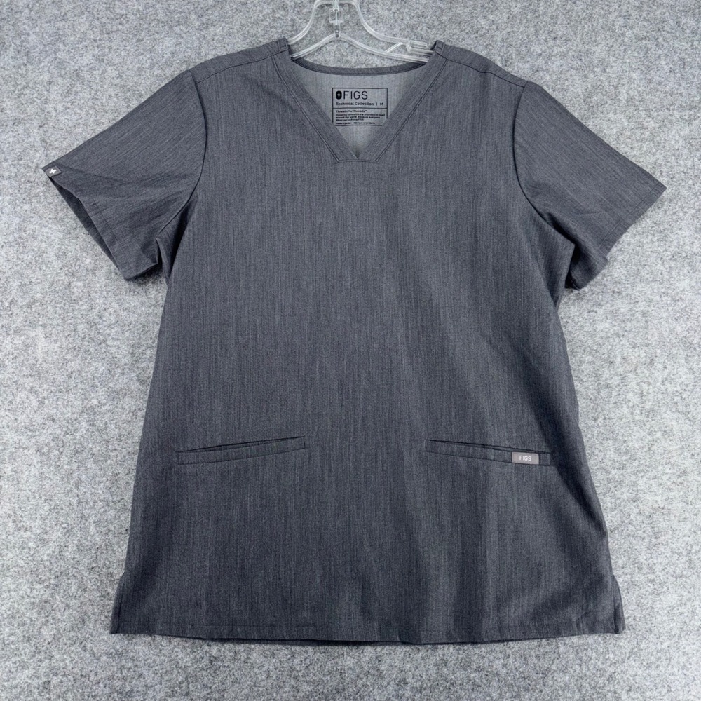 FIGS Casma Scrub Top Heather Charcoal Grey V-Neck Technical Collection Women M